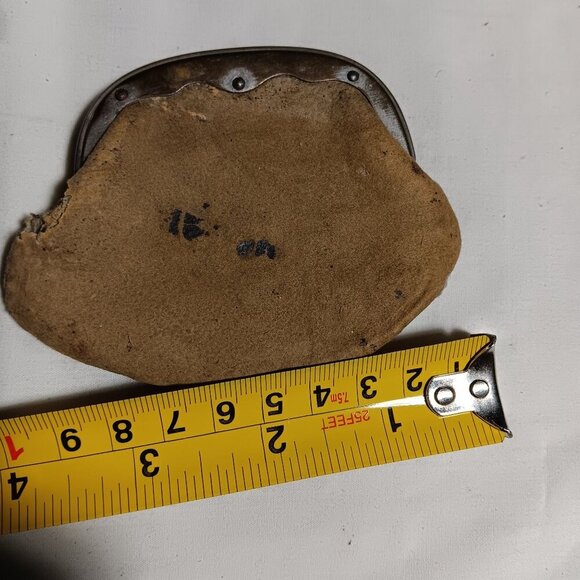 Antique 1900s Genuine Leather TINY 4" SNAP Coin RELIC STEAMPUNK WALLET - Picture 3 of 9